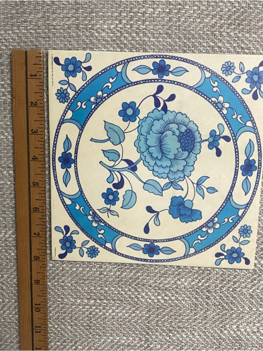 Vintage 1970s Litho In USA Donald Art Co Decor For Wall (1979) Blue & Cream
